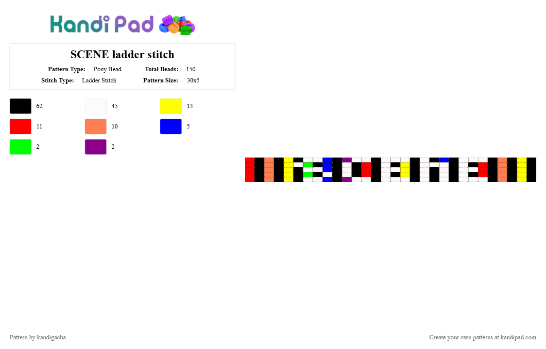 SCENE ladder stitch - Pony Bead Pattern by xxxkandiskaterzxxx on Kandi Pad - cool, cuff, easy, kandiqueenuketsy, orange, rainbow, red, scene, scenecore, white, yellow