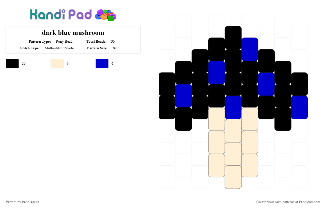 dark blue mushroom - Pony Bead Pattern by kandigacha on Kandi Pad - beige,purple,mushroom,shrooms,blue,black,rave,cool,dark