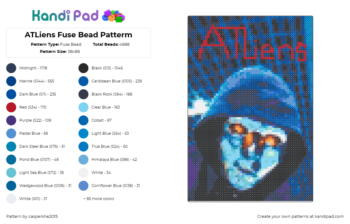 ATLiens Fuse Bead Patterm - Fuse Bead Pattern by caspershe2015 on Kandi Pad - atliens,dj,mask,music,edm,poster,extraterrestrial,nightlife,interstellar,blue