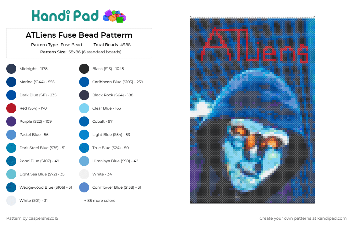 ATLiens Fuse Bead Patterm - Fuse Bead Pattern by caspershe2015 on Kandi Pad - atliens,dj,mask,music,edm,poster,extraterrestrial,nightlife,interstellar,blue