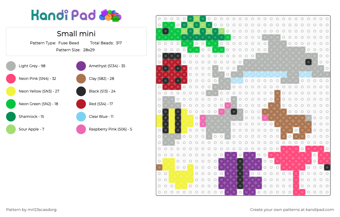 Small mini - Fuse Bead Pattern by mrl23scasdorg on Kandi Pad - green,beige,red,pink