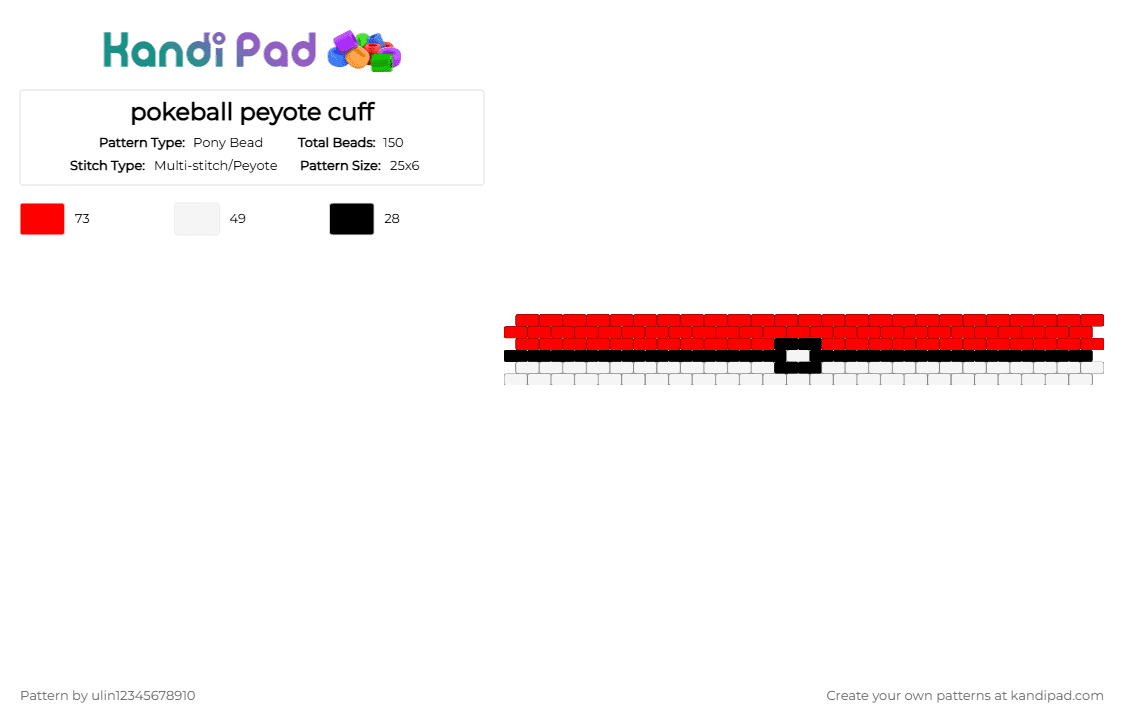 pokeball peyote cuff - Pony Bead Pattern by ulin12345678910 on Kandi Pad - white,red