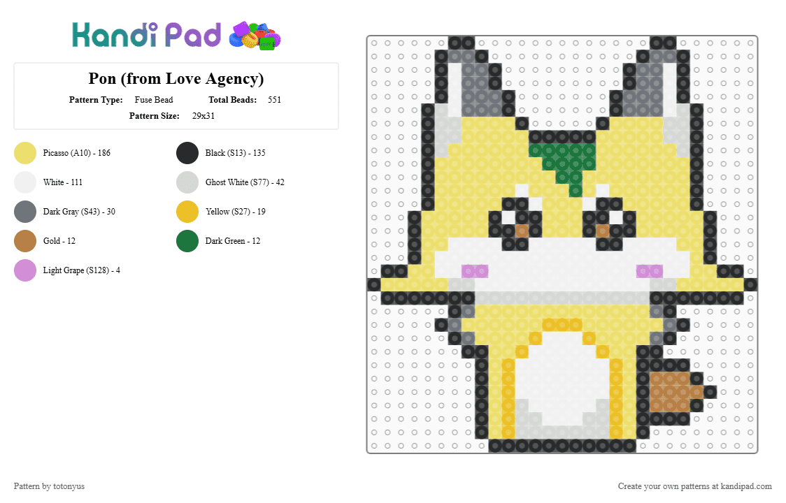 Pon (from Love Agency) - Fuse Bead Pattern by totonyus on Kandi Pad - yellow