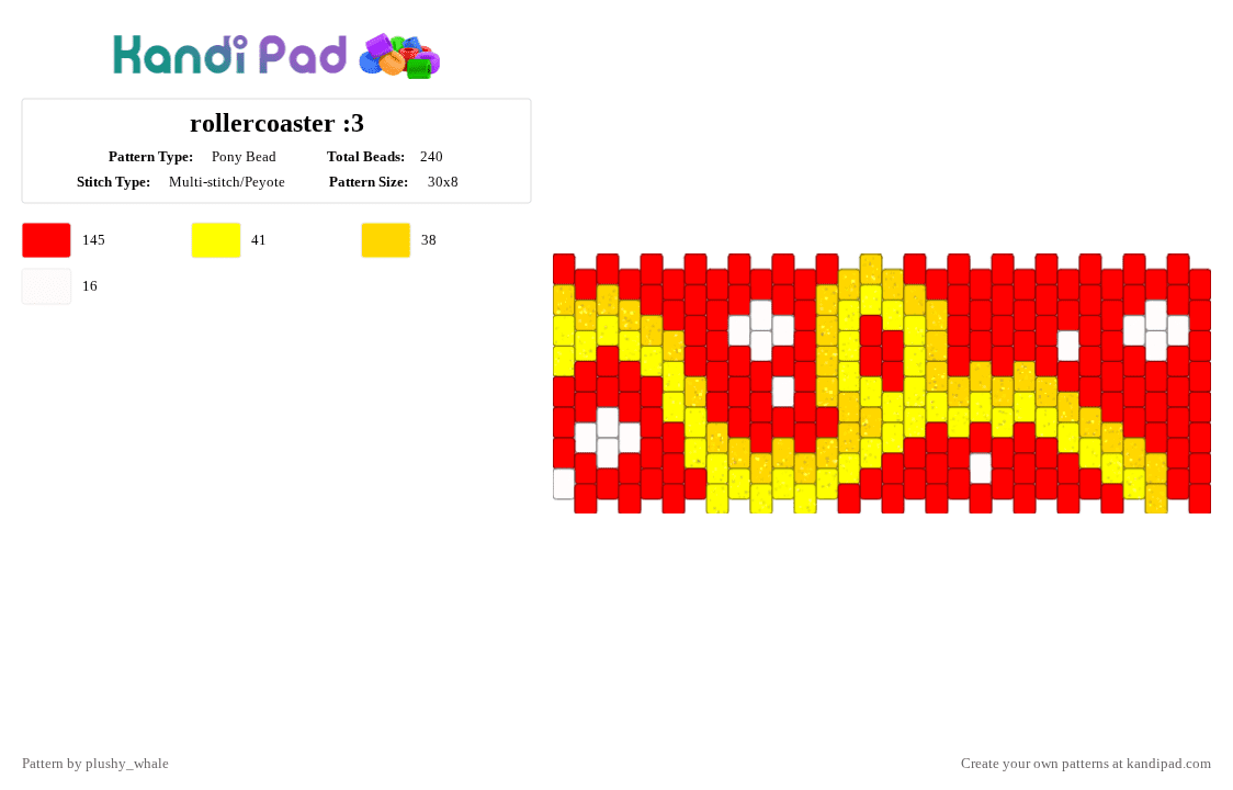 rollercoaster :3 - Pony Bead Pattern by plushy_whale on Kandi Pad - red,yellow,cotdthemeparks