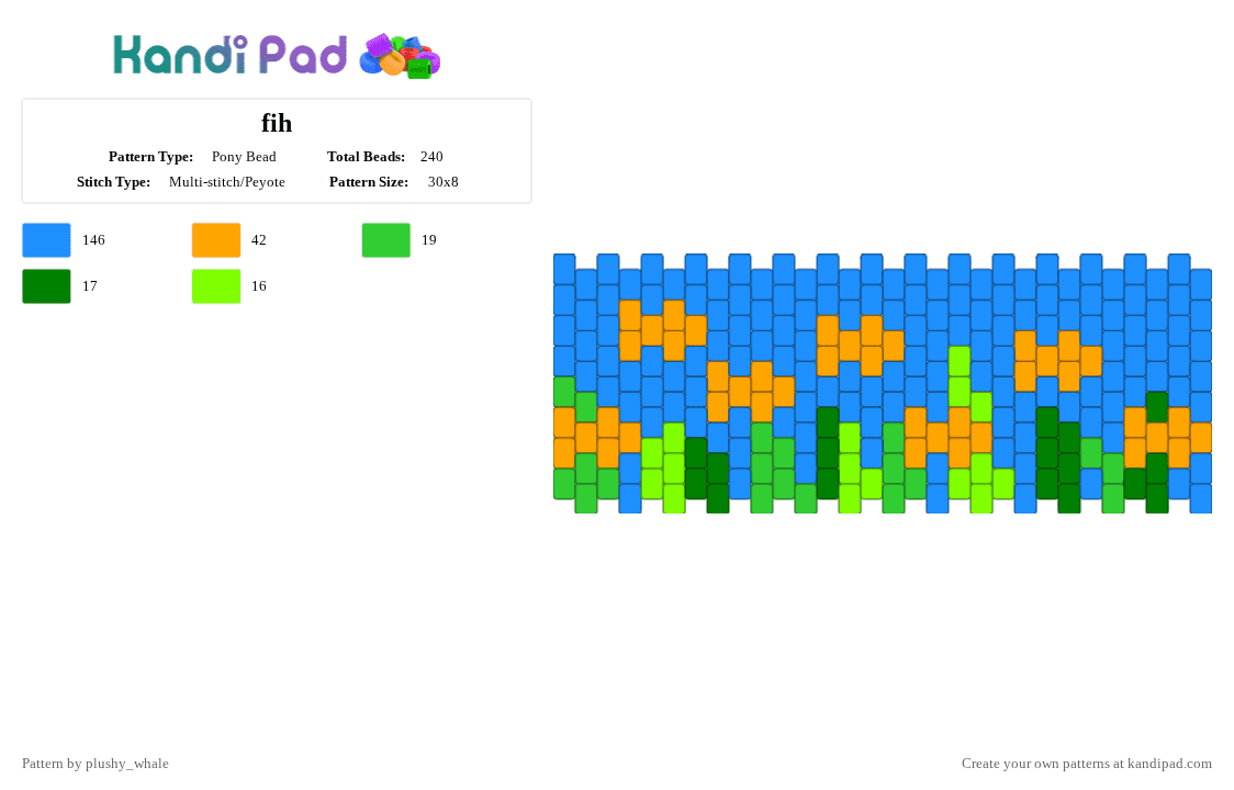 fih - Pony Bead Pattern by plushy_whale on Kandi Pad - fish,animal,light blue