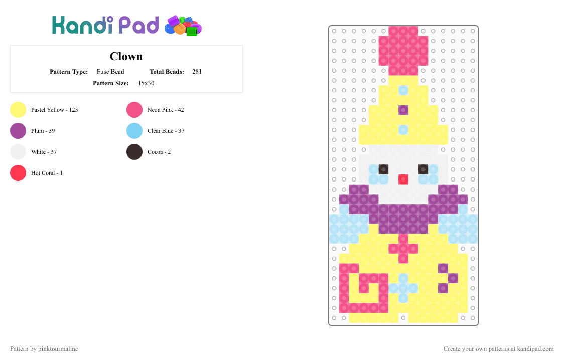 Clown - Fuse Bead Pattern by pinktourmaline on Kandi Pad - pink, yellow