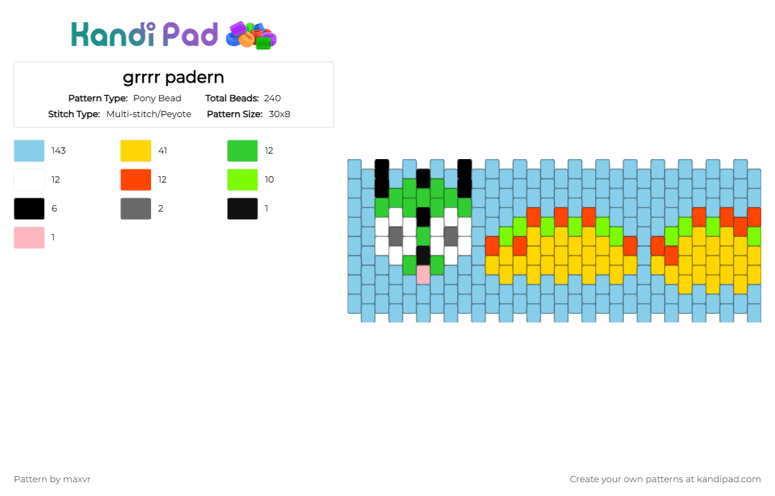 grrrr padern - Pony Bead Pattern by maxvr on Kandi Pad - gir,tacos,invader zim,cartoon,tv show,light blue,yellow