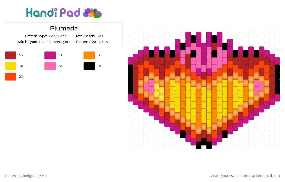Plumeria - Pony Bead Pattern by leefgoblin5393 on Kandi Pad - pink,orange,red