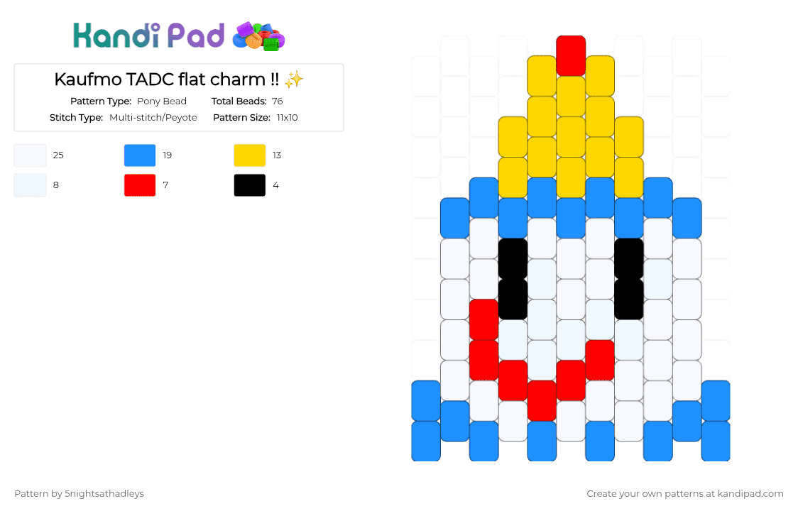 Kaufmo TADC flat charm !! - Pony Bead Pattern by 5nightsathadleys on Kandi Pad - light blue,yellow