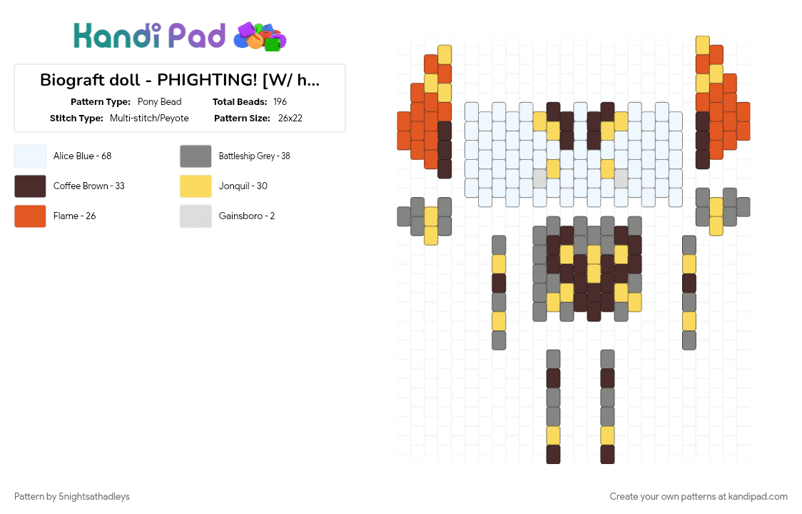 Biograft doll - PHIGHTING! [W/ horns and collar] - Pony Bead Pattern by 5nightsathadleys on Kandi Pad - brown, gray