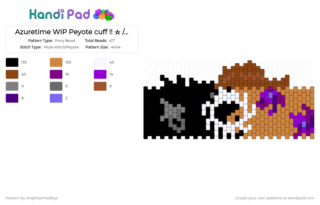 Azuretime WIP Peyote cuff !! ☆ / Forsaken - Pony Bead Pattern by 5nightsathadleys on Kandi Pad - orange, red