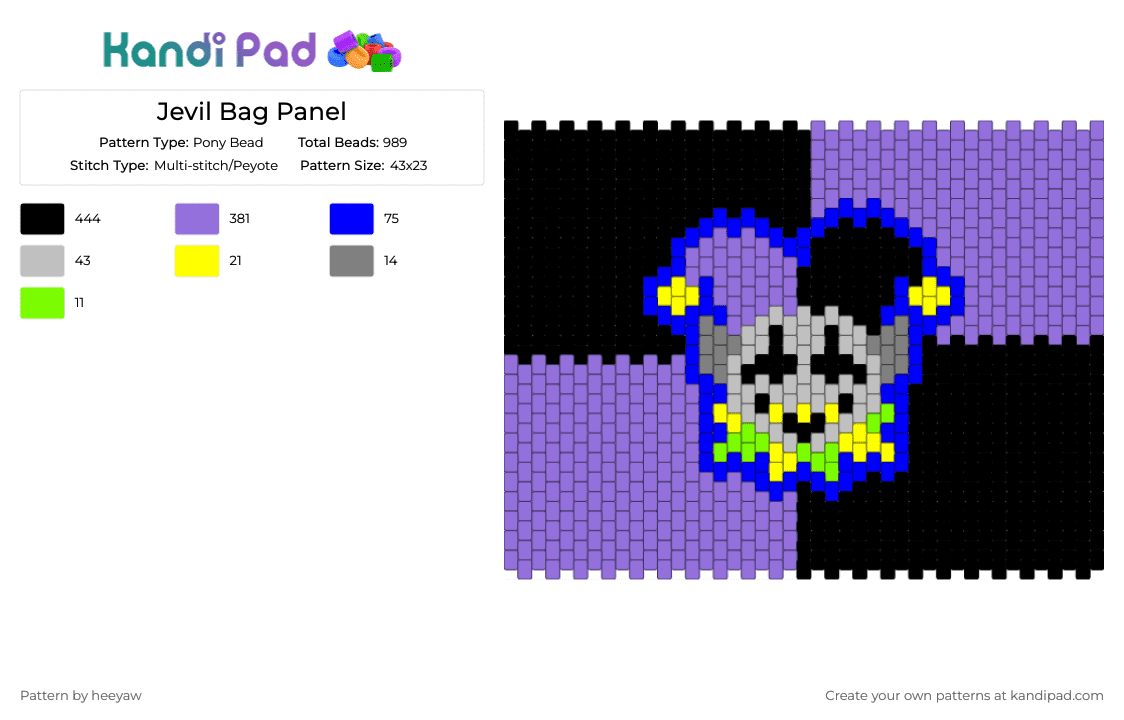 Jevil Bag Panel - Pony Bead Pattern by heeyaw on Kandi Pad - purple,deltarune,bag,panel
