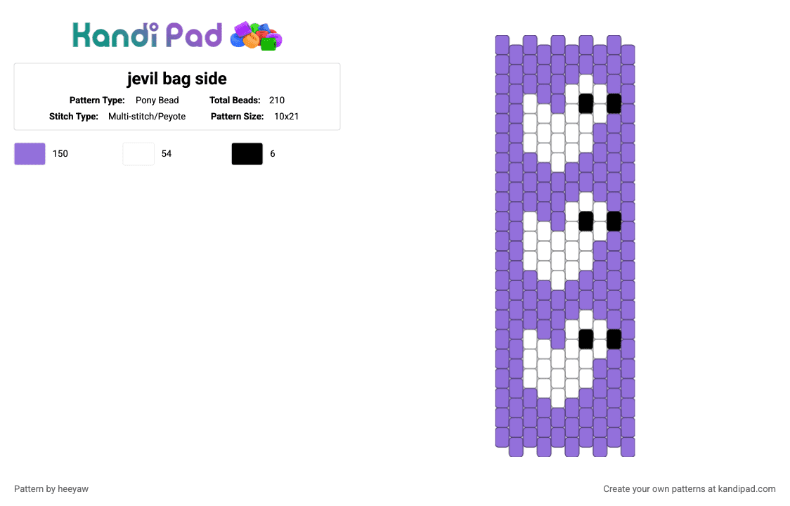 jevil bag side - Pony Bead Pattern by heeyaw on Kandi Pad - purple,white
