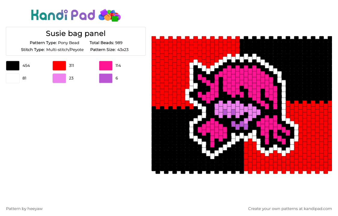 Susie bag panel - Pony Bead Pattern by heeyaw on Kandi Pad - red,pink