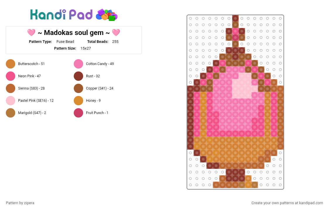 🩷 ~ Madokas soul gem ~ 🩷 - Fuse Bead Pattern by zipera on Kandi Pad - pink,orange