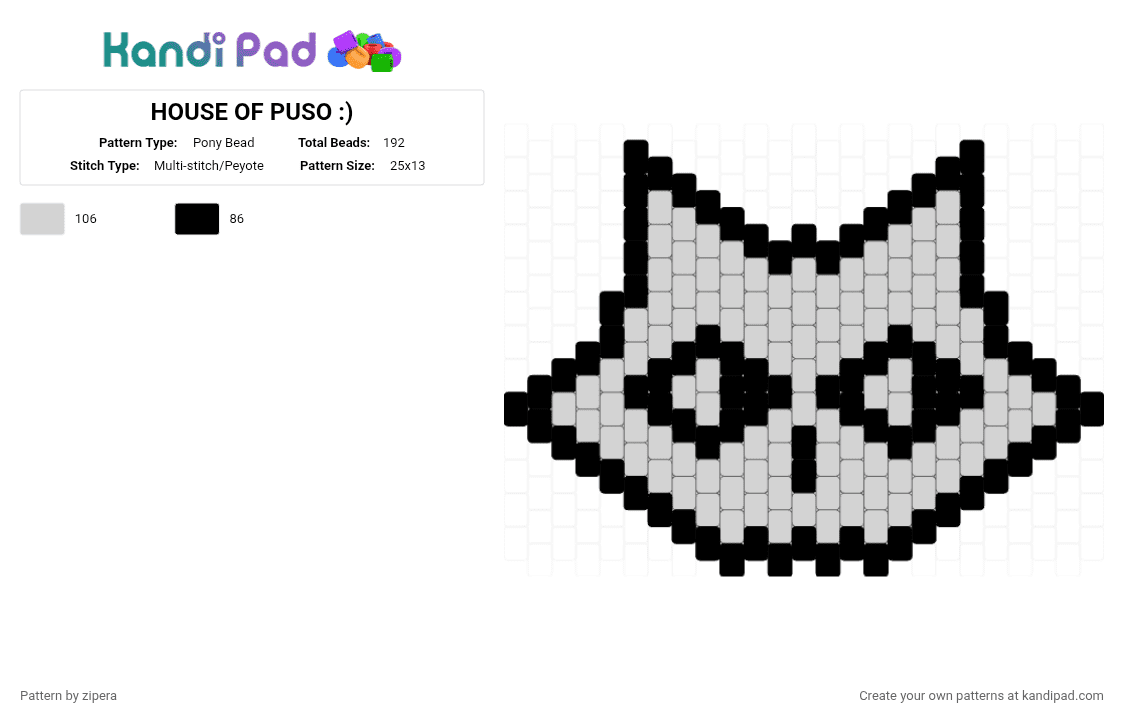 HOUSE OF PUSO :) - Pony Bead Pattern by zipera on Kandi Pad - black,white