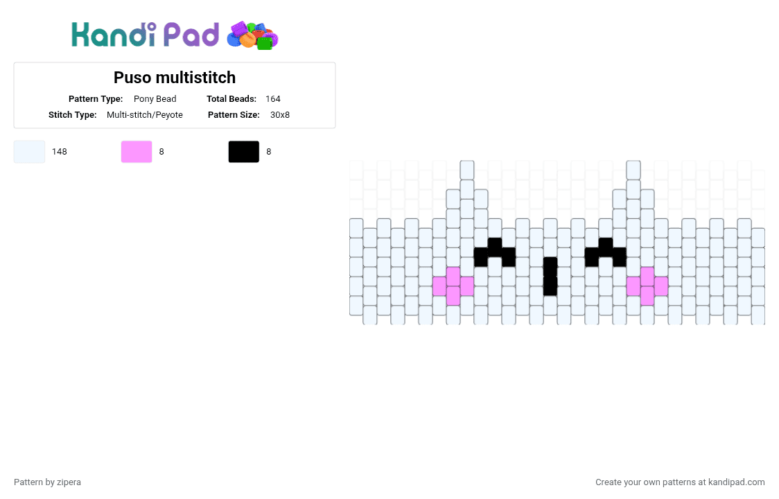 Puso multistitch - Pony Bead Pattern by zipera on Kandi Pad - white