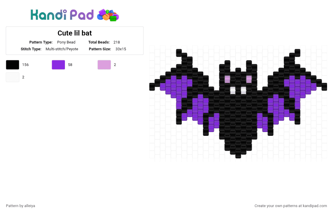 Cute lil bat - Pony Bead Pattern by alleiya on Kandi Pad - black,purple