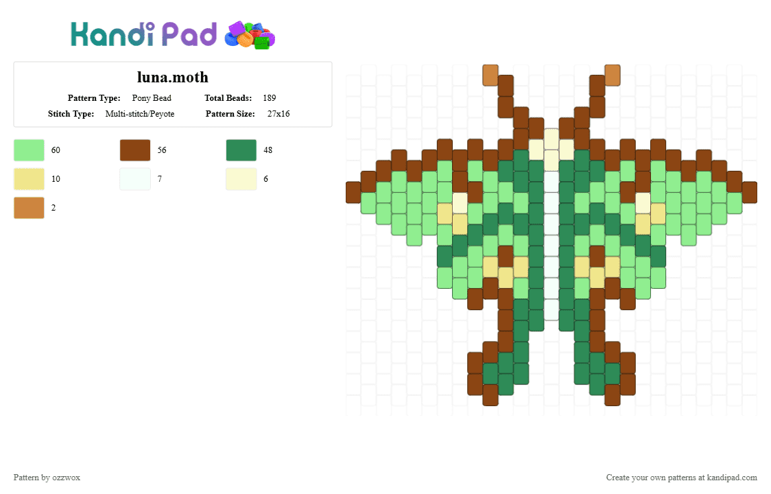 luna.moth - Pony Bead Pattern by ozzwox on Kandi Pad - red,teal,green