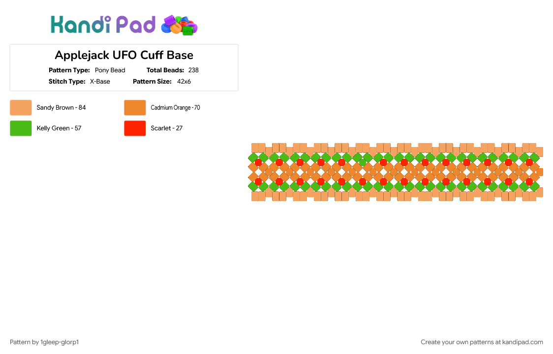 Applejack UFO Cuff Base - Pony Bead Pattern by 1gleep-glorp1 on Kandi Pad - applejack, mlp, orange