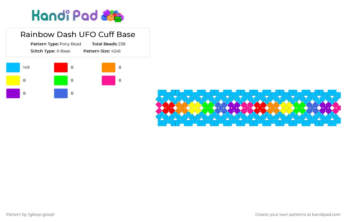 Rainbow Dash UFO Cuff Base - Pony Bead Pattern by 1gleep-glorp1 on Kandi Pad - blue, light blue, mlp, rainbow, rainbowdash