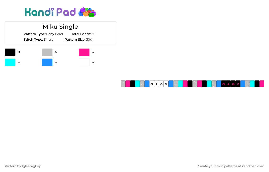 Miku Single - Pony Bead Pattern by 1gleep-glorp1 on Kandi Pad - beige,light blue,miku