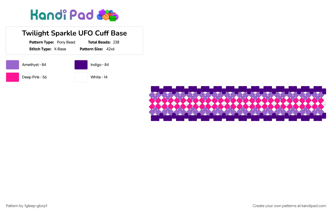 Twilight Sparkle UFO Cuff Base - Pony Bead Pattern by 1gleep-glorp1 on Kandi Pad - mlp, purple, twilight sparkle, xbase