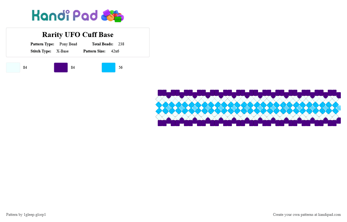 Rarity UFO Cuff Base - Pony Bead Pattern by 1gleep-glorp1 on Kandi Pad - blue, crystal, light blue, mlp, purple, rarity