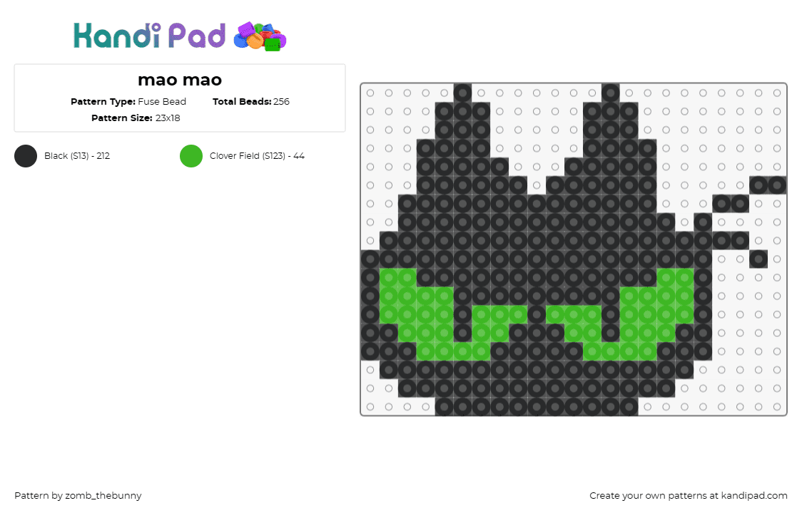 mao mao - Fuse Bead Pattern by zomb_thebunny on Kandi Pad - mao mao,samurai,character,cartoon,tv show,cat,silhouette,green,black