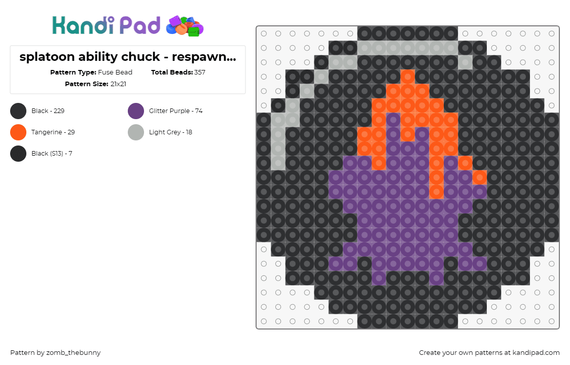 splatoon ability chuck - respawn punisher - Fuse Bead Pattern by zomb_thebunny on Kandi Pad - ability chuck,splatoon,video game,respawn punisher,vibrant,purple,black