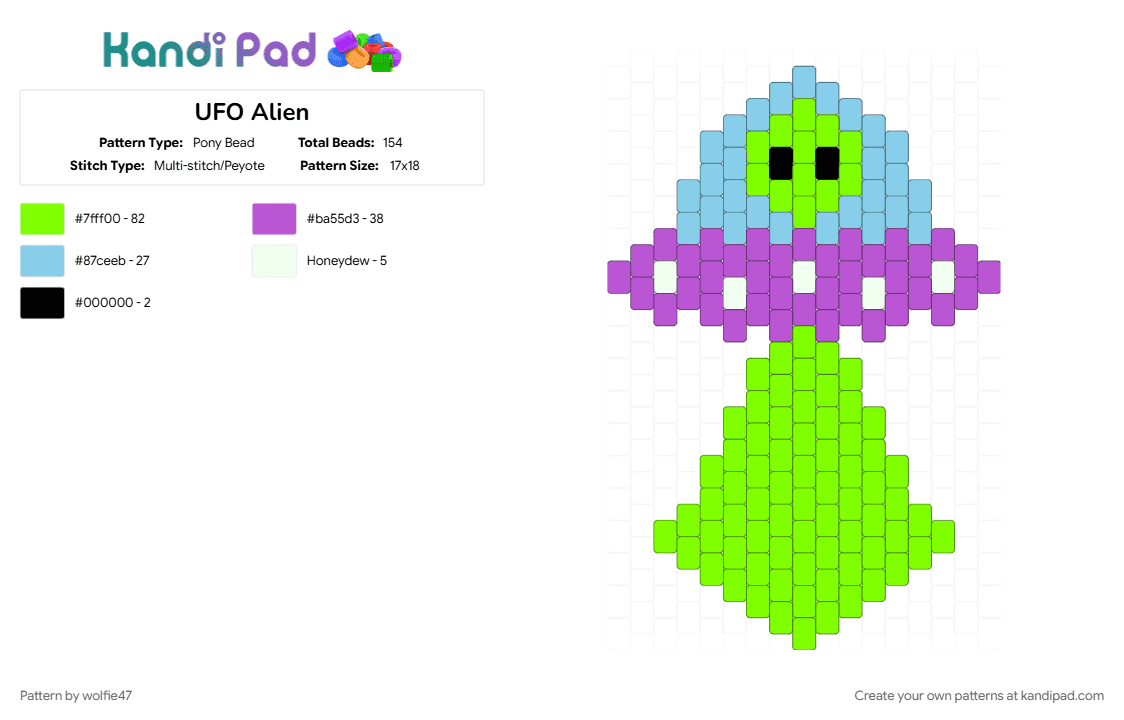 UFO Alien - Pony Bead Pattern by wolfie47 on Kandi Pad - green