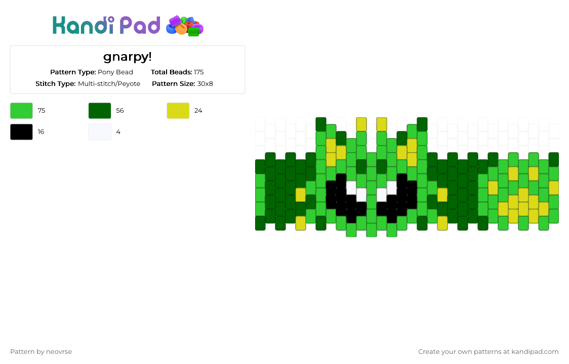 gnarpy! - Pony Bead Pattern by neovrse on Kandi Pad - green,gnarpy,alien cat,alien,regretevator,roblox,cat,kitty