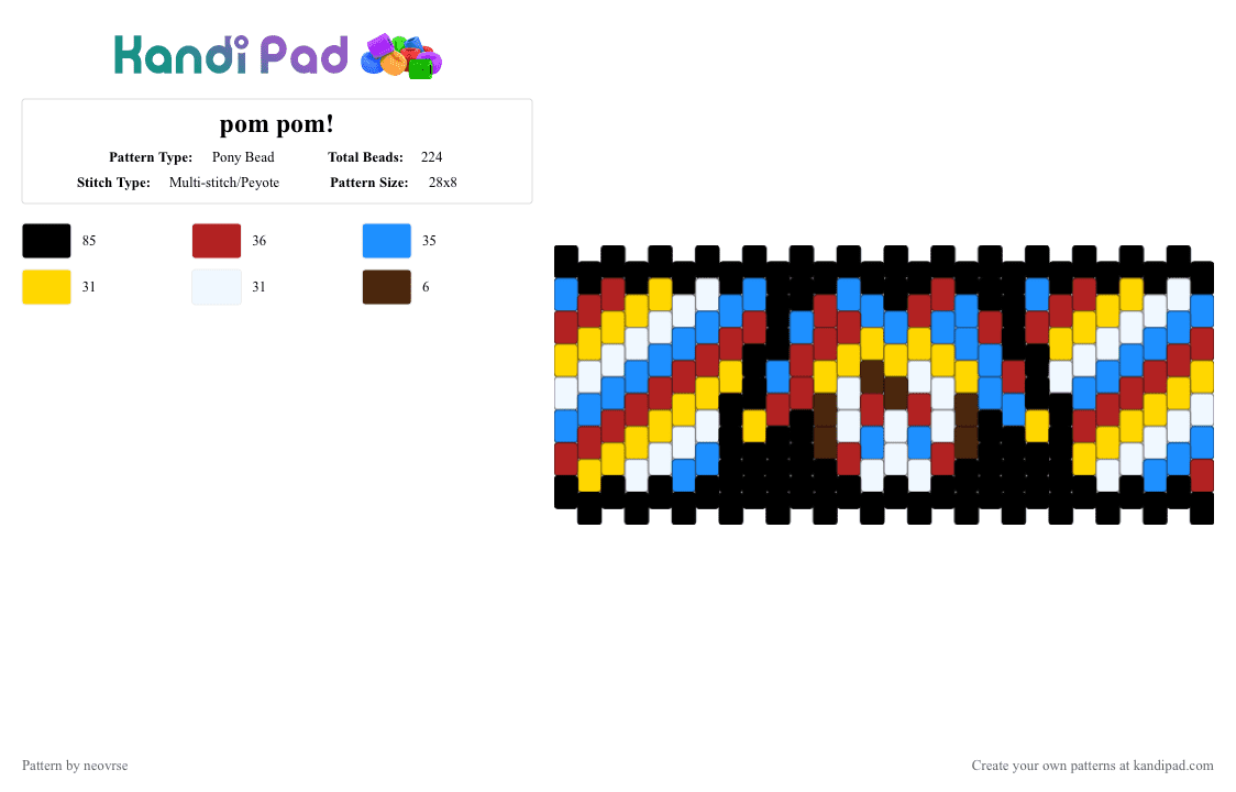 pom pom! - Pony Bead Pattern by neovrse on Kandi Pad - light blue,red,yellow,tadc,the amazing digital circus,pomni