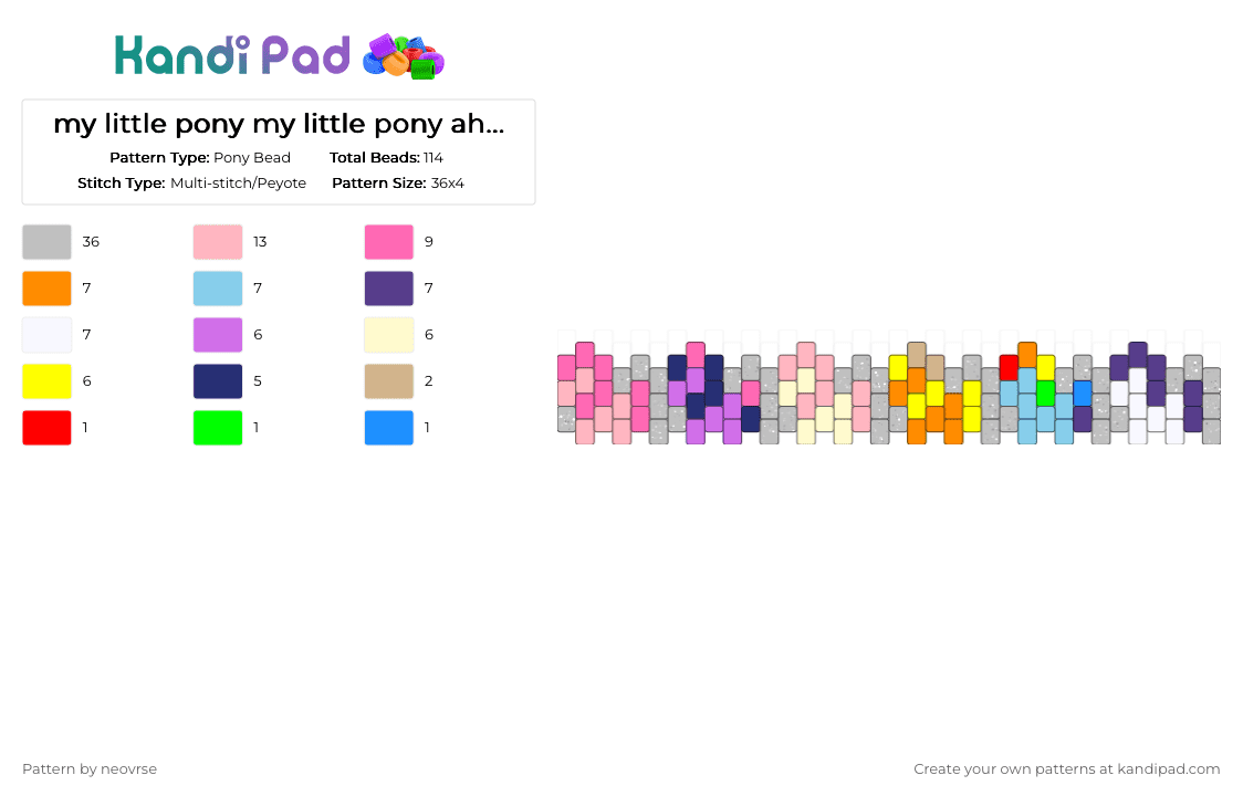 my little pony my little pony ah ah ah ah~ - Pony Bead Pattern by neovrse on Kandi Pad - pink,purple,yellow,beige,mlp,my little pony,pinkie pie,twilight sparkle,fluttershy,applejack,rainbow dash,rarity