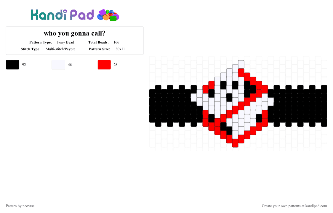 who you gonna call? - Pony Bead Pattern by neovrse on Kandi Pad - white,red,ghostbusters,ghost,busters,ghost busters