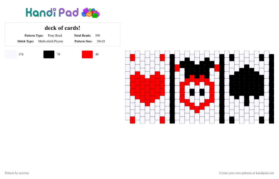 deck of cards! - Pony Bead Pattern by neovrse on Kandi Pad - white,card,cards,deck,playing cards,hearts,spades,joker