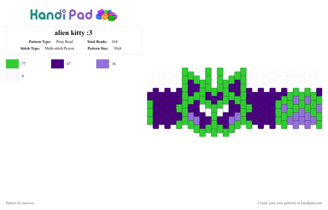 alien kitty :3 - Pony Bead Pattern by neovrse on Kandi Pad - green,purple,alien kitty,alien cat,alien,cat,kitty