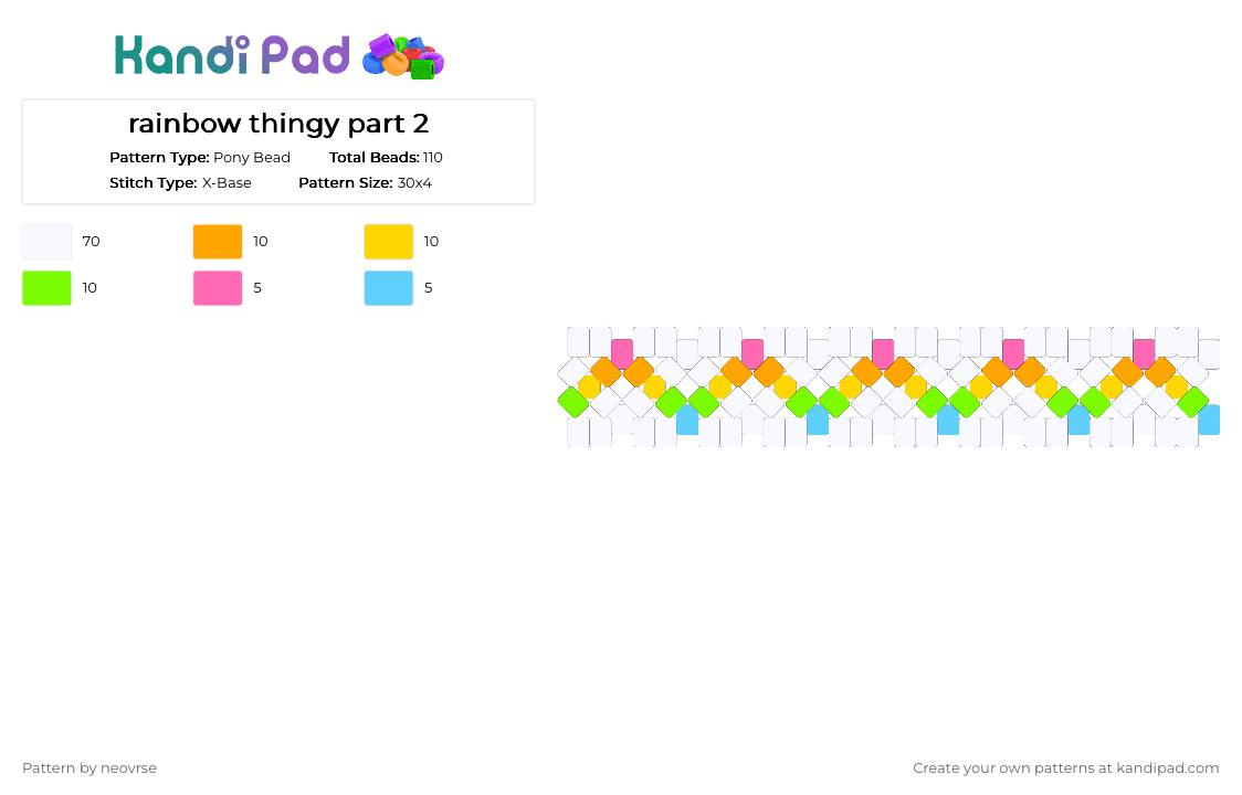 rainbow thingy part 2 - Pony Bead Pattern by neovrse on Kandi Pad - white,orange,yellow,green,rainbow,xbase