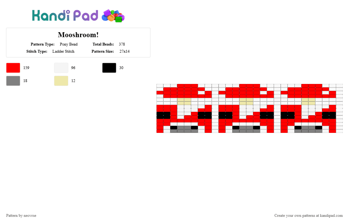 Mooshroom! - Pony Bead Pattern by neovrse on Kandi Pad - red,minecraft,mooshroom,cow,mushroom,minecraft mooshroom