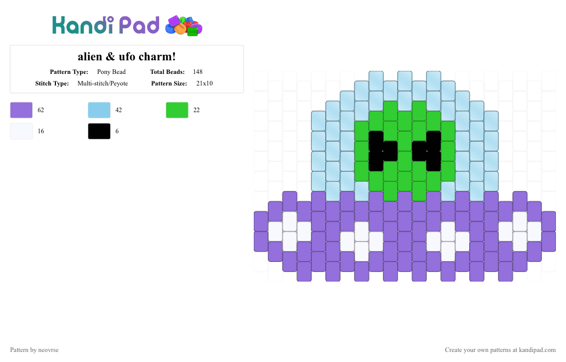 alien & ufo charm! - Pony Bead Pattern by neovrse on Kandi Pad - light blue,purple,alien,ufo,space,spaceship,charm