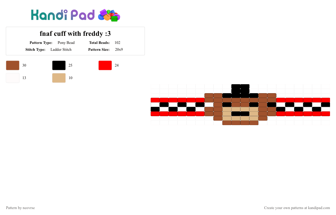 fnaf cuff with freddy :3 - Pony Bead Pattern by neovrse on Kandi Pad - red