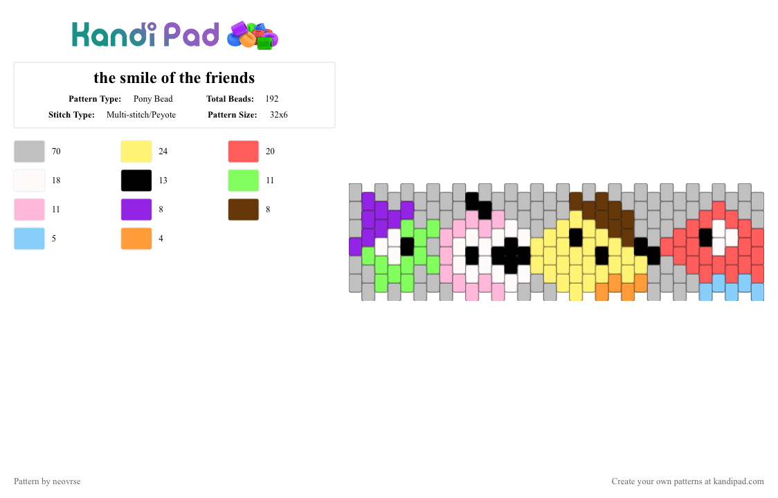 the smile of the friends - Pony Bead Pattern by neovrse on Kandi Pad - yellow,red,beige,smiling friends,alan,charlie,glep,pim