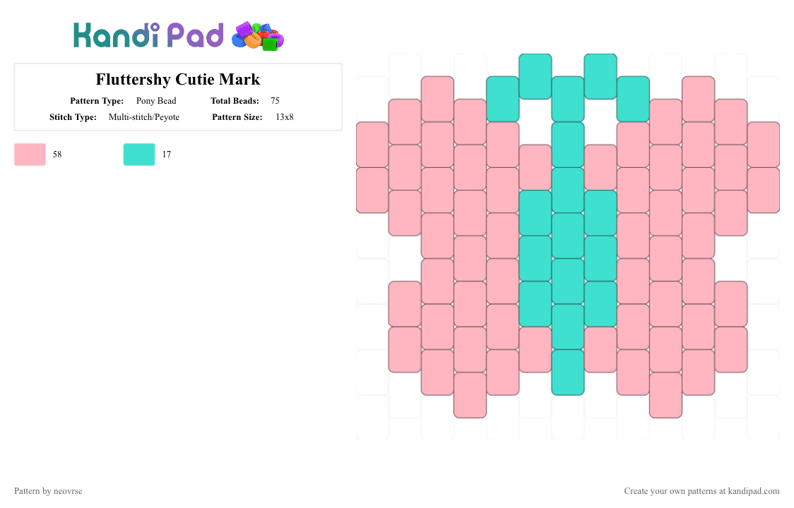 Fluttershy Cutie Mark - Pony Bead Pattern by neovrse on Kandi Pad - pink,mlp,fluttershy,cutiemark,my little pony,cutie mark