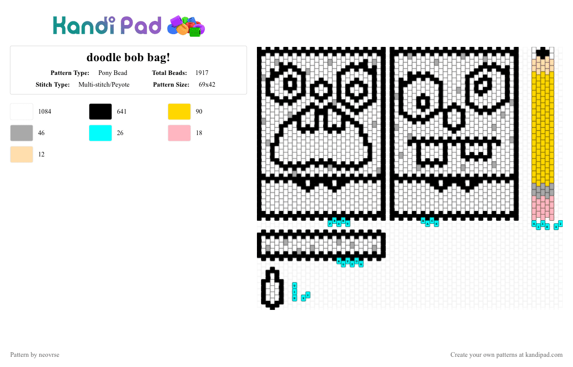 doodle bob bag! - Pony Bead Pattern by neovrse on Kandi Pad - white,beige,yellow,spongebob,spongbob squarepants,doodle bob,bag,panel
