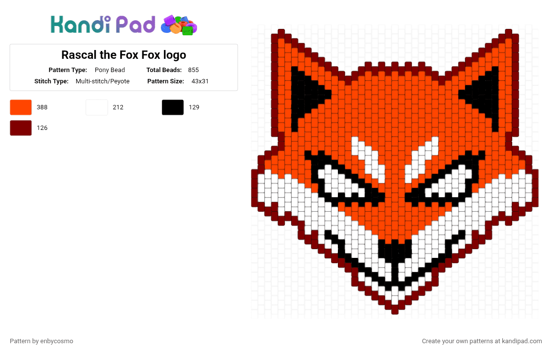 Rascal the Fox Fox logo - Pony Bead Pattern by enbycosmo on Kandi Pad - red