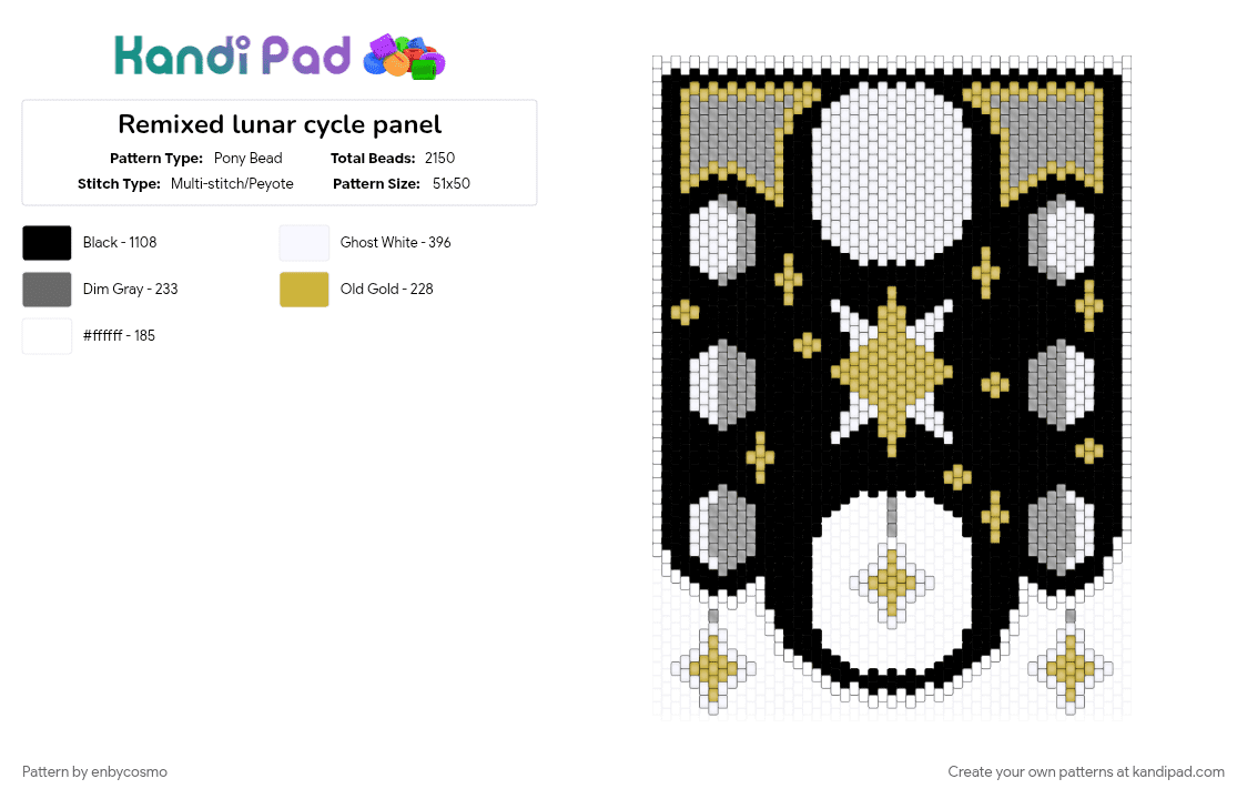 Remixed lunar cycle panel - Pony Bead Pattern by enbycosmo on Kandi Pad - gray, yellow