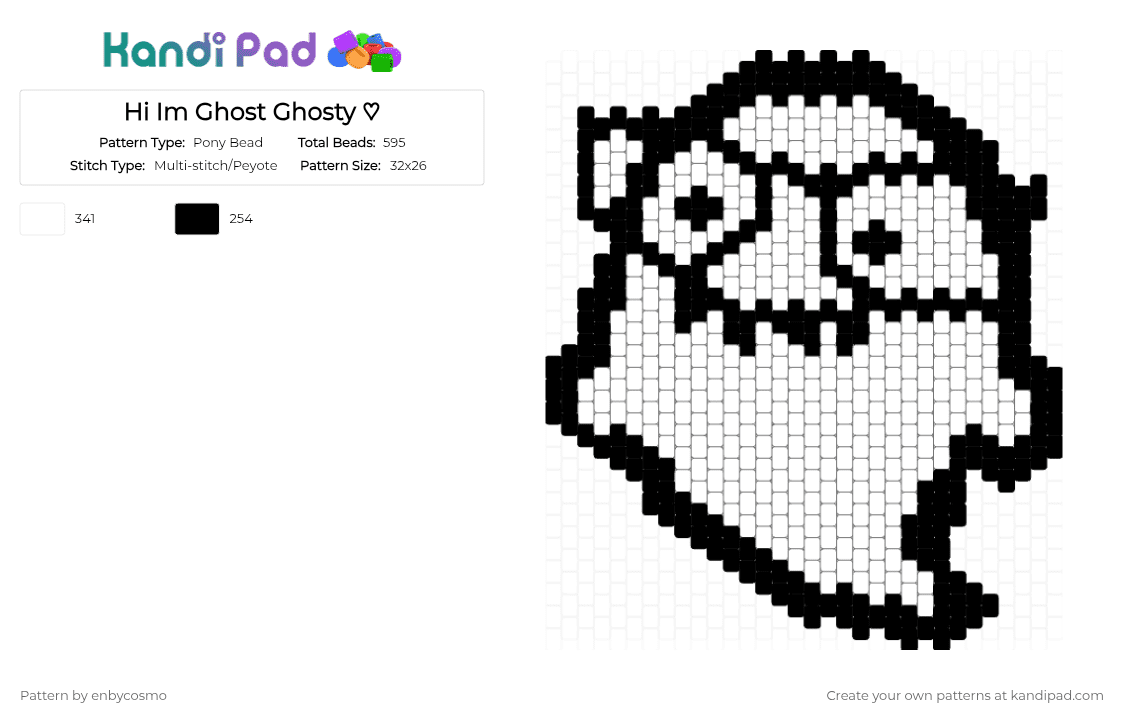 Hi Im Ghost Ghosty ♡ - Pony Bead Pattern by enbycosmo on Kandi Pad - black,white