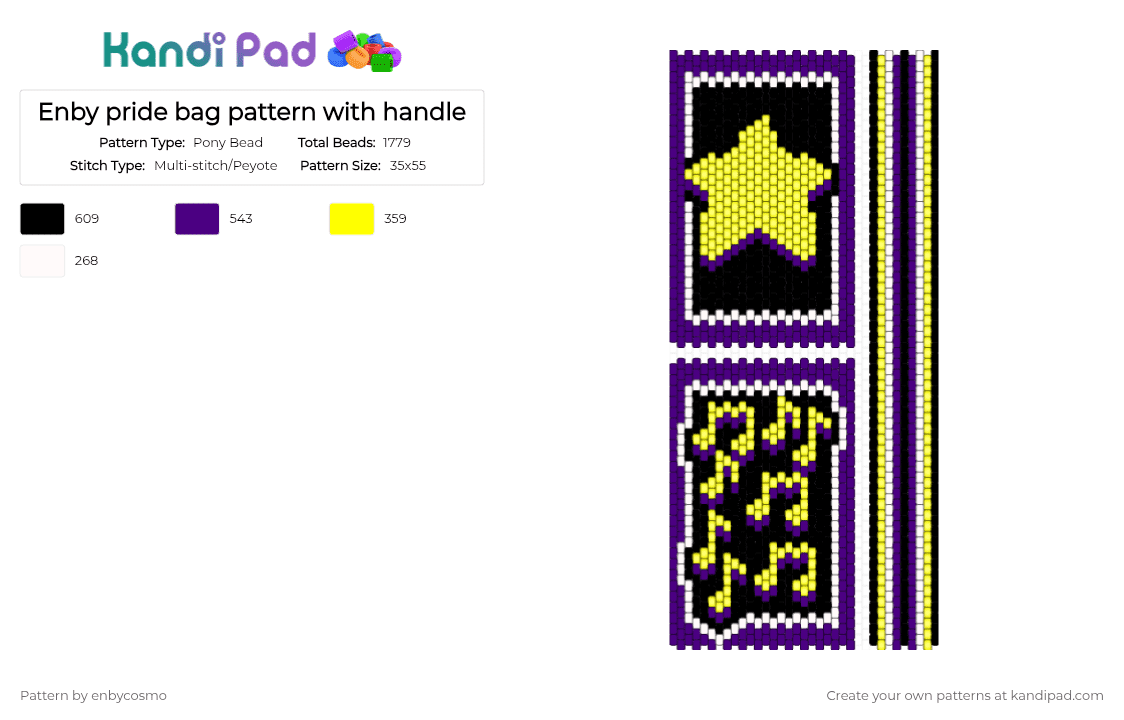 Enby pride bag pattern with handle - Pony Bead Pattern by enbycosmo on Kandi Pad - purple,yellow