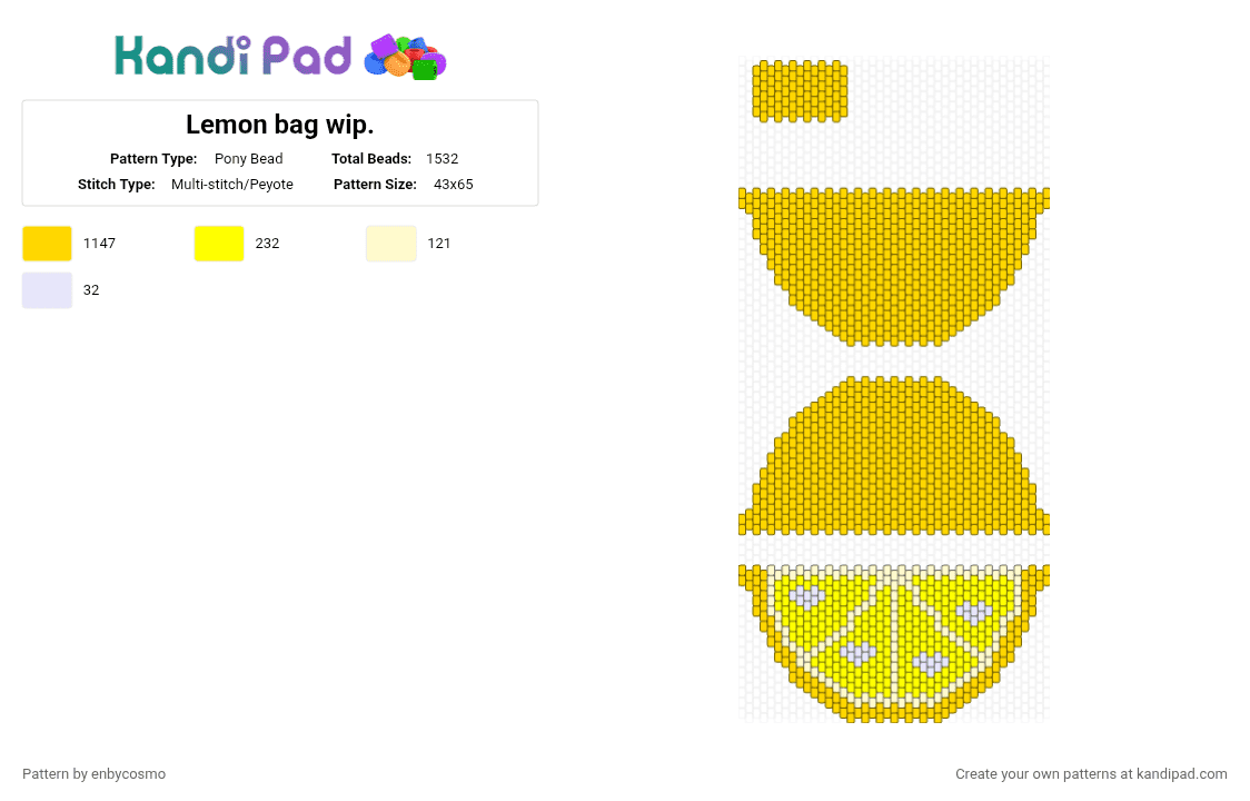Lemon bag wip. - Pony Bead Pattern by enbycosmo on Kandi Pad - yellow