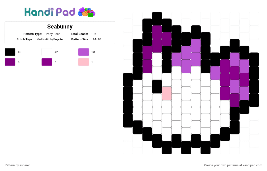 Seabunny - Pony Bead Pattern by asherer on Kandi Pad - pink,white